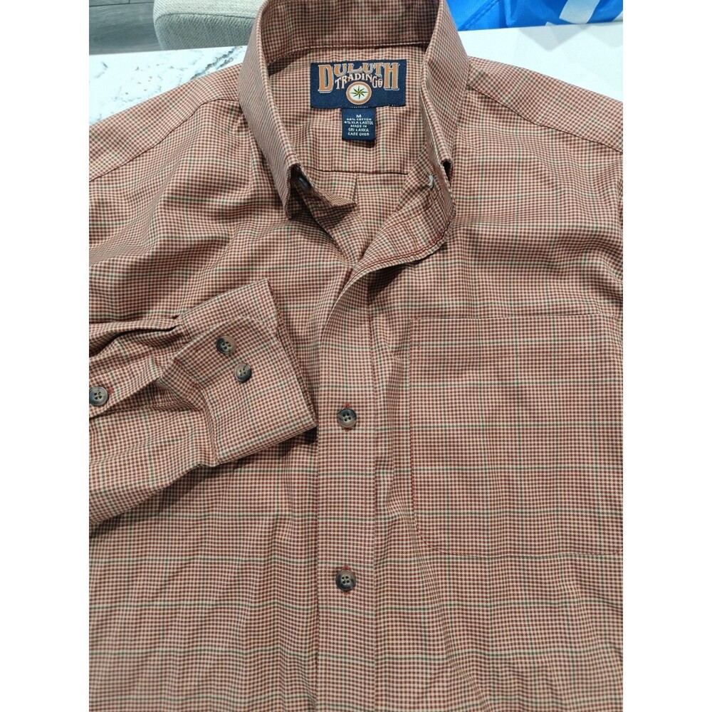 Duluth Trading Co Shirt Mens Medium Orange Plaid Long Sleeve Button Up Workwear